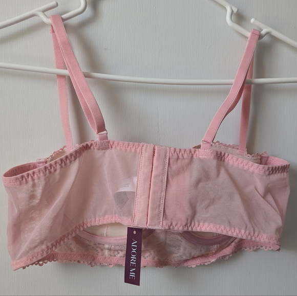 Adore Me Nymphadora Balconette Bra & Matching Cheeky Panty NEW Lace  Hearts Pink - Picture 7 of 11